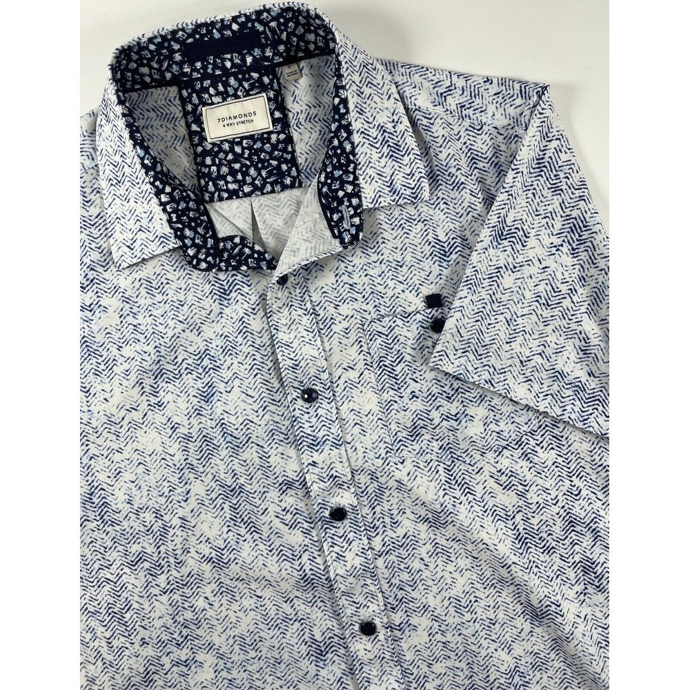 7 Diamonds Mens Ultra Waves 4 Way Stretch Button‎ Up Shirt Sz S Geometric Casual